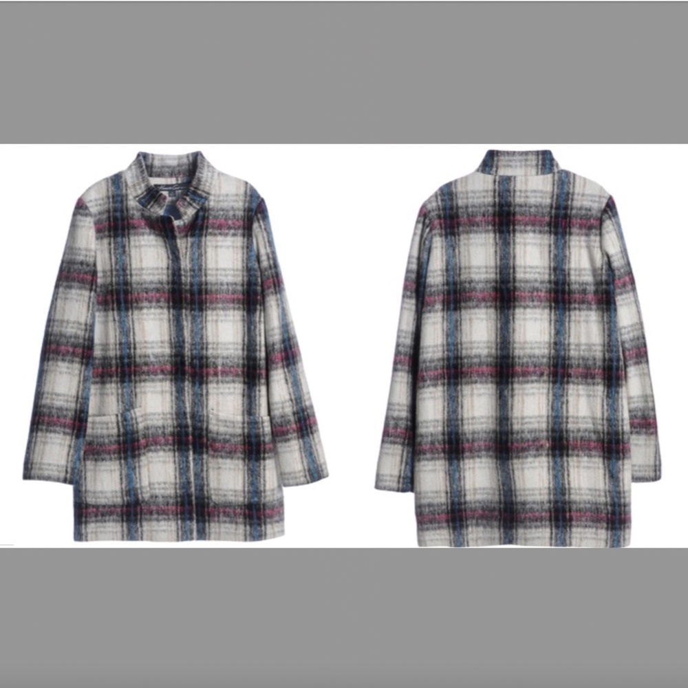$265 NWT KENNETH COLE NEW YORK Plaid WOOL WINTER Duffle COAT Peacoat M